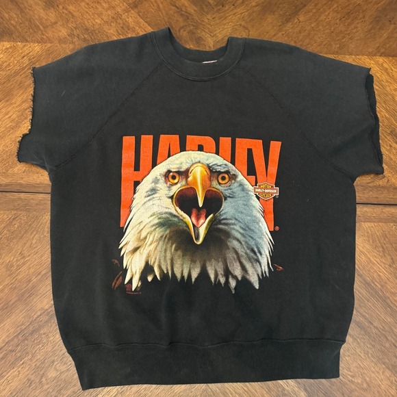 Vintage Harley Davidson Eagle Sweatshirt Bassett Walker Black XL Cutoff R1